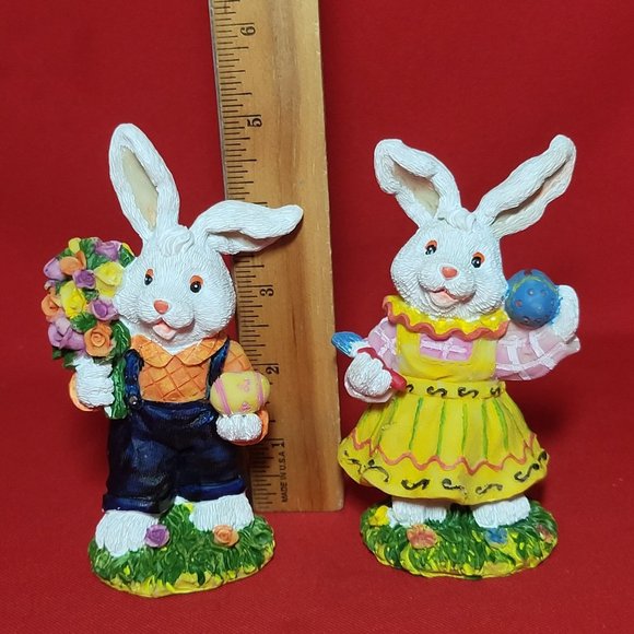 VTG Ks Collection Spring Easter Bunny Rabbit Figurine Home Decor Set of 2 - Picture 7 of 13